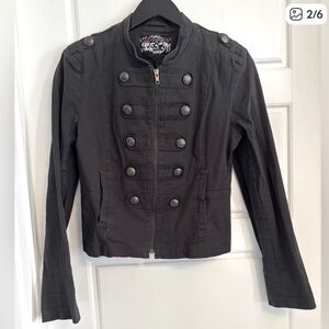 Candy Couture Y2K Military Jacket Blazer Cotton Stretch Charcoal Grey Size M